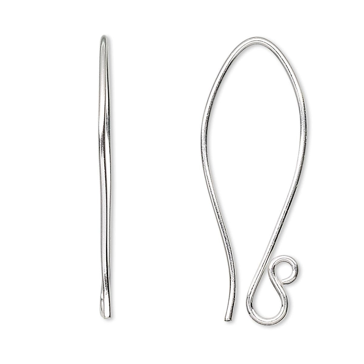 Sterling Silver Folded Fishhook Ear Wires 35mm 19 Gauge with Open Loop — 1 Pair