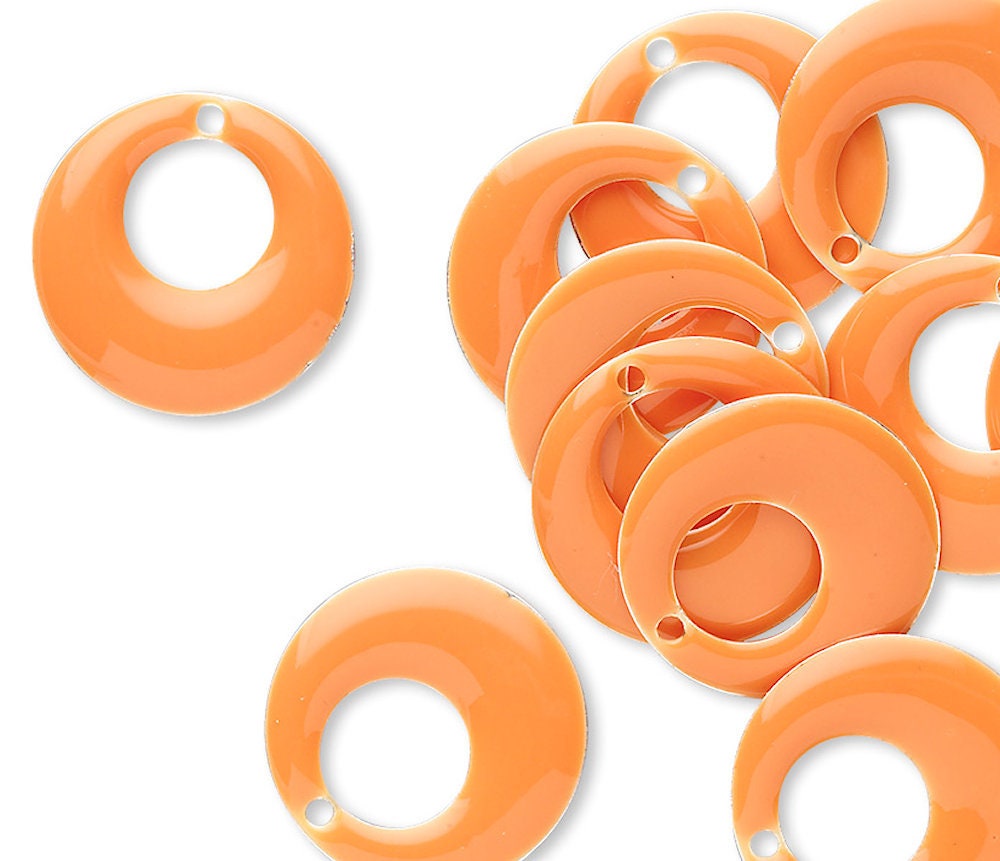 Silver Plated Brass Go-Go Charms: Bright Orange Enamel Double-Sided, 17mm Round (12 pc)