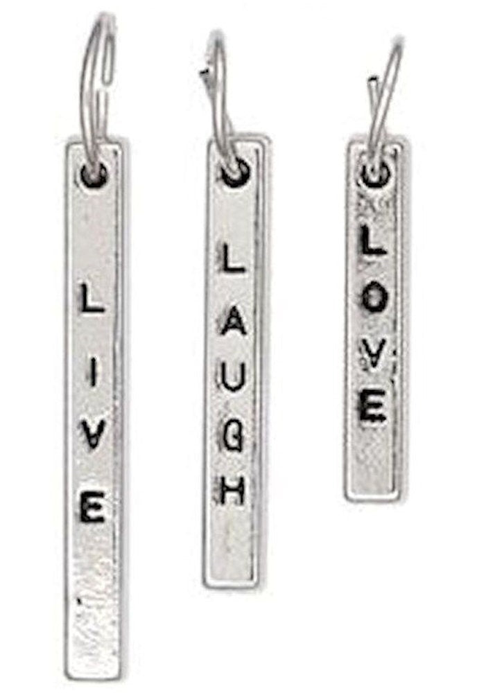 LIVE LOVE LAUGH Word Stick Charms: Antiqued Silver Plated Brass with Jump Rings (Set of 3)