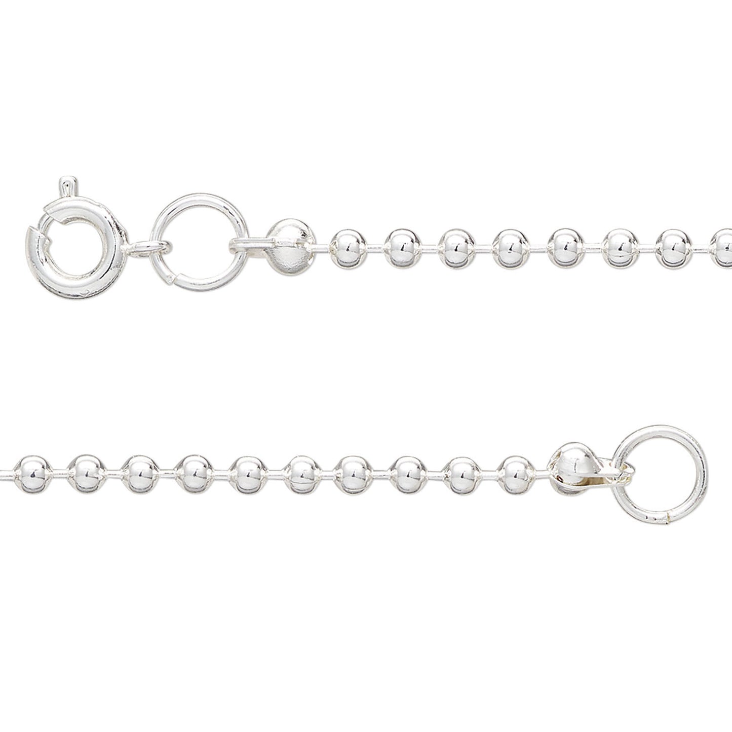 Silver chain with spherical links on a white background