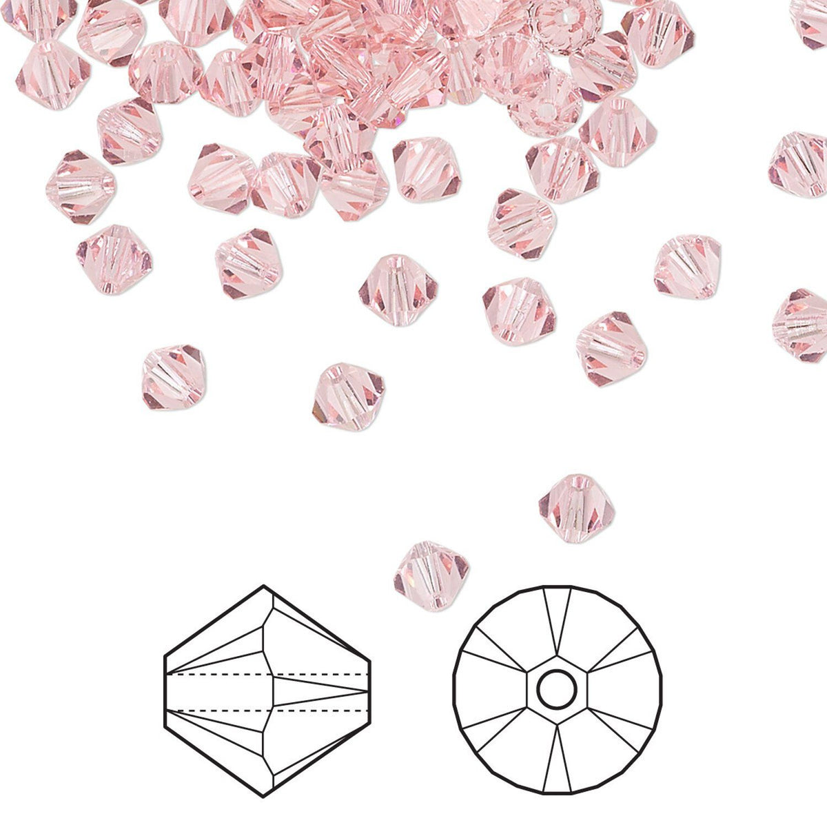 Swarovski Light Rose 5328 Xilion Bicone Beads, 4mm - 48 or 144 pcs