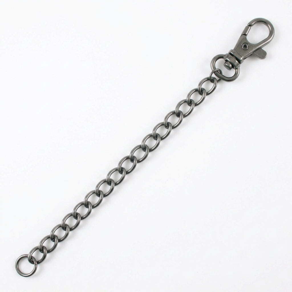 A silver metal chain link strap with a lobster clasp, shown on a white background