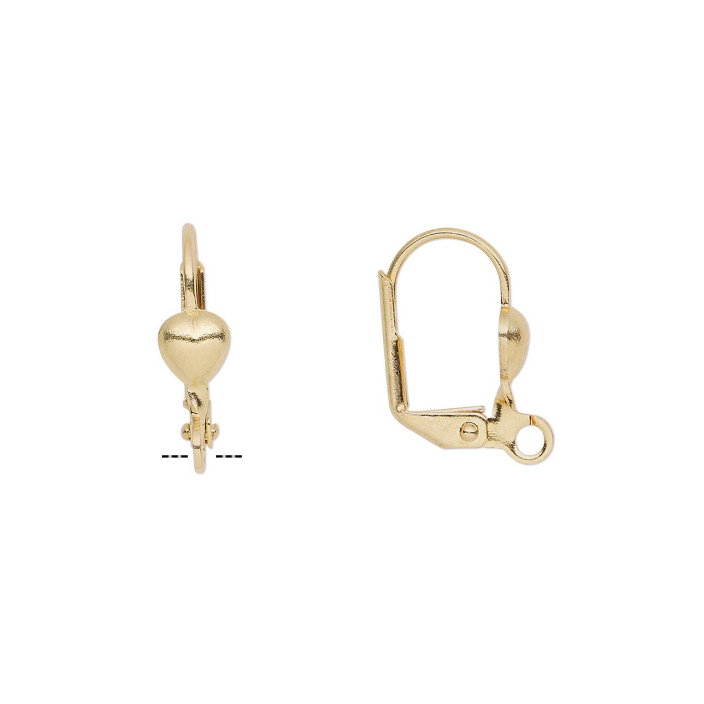 Gold Plated Brass 16mm Hinged Ear Wires with 5mm Heart
