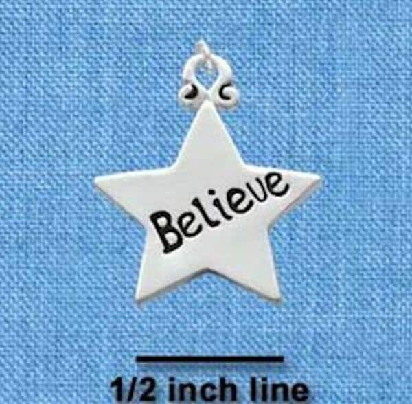 Silver Plated Pewter BELIEVE Star Word Charm with Jump Ring