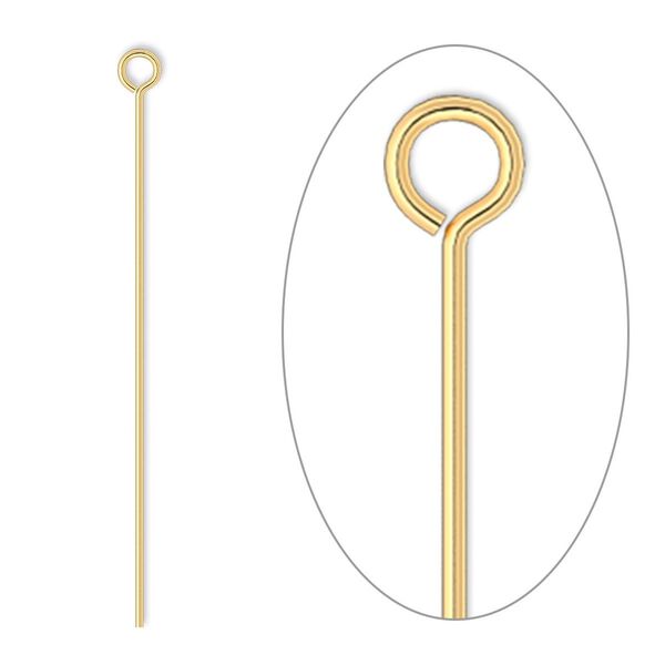 Gold Plated Brass Eye Pins, 24 Gauge (0.51mm), 1.5 Inch - 480 pcs