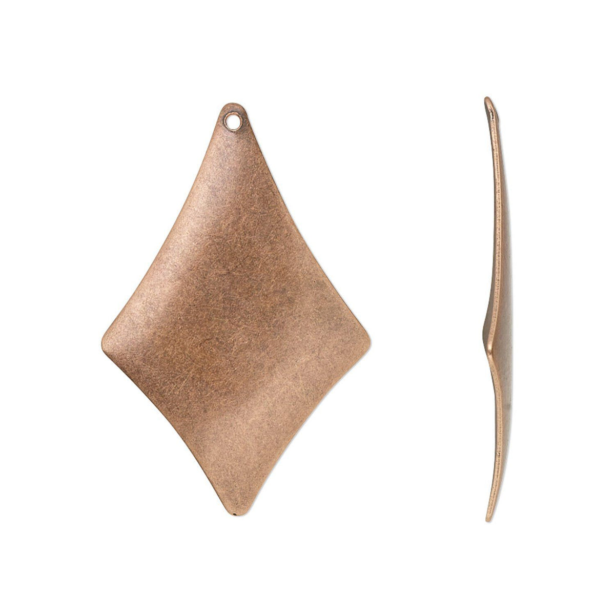 A single metallic diamond-shaped pendant or earring component shown from the front and side on a plain white background.