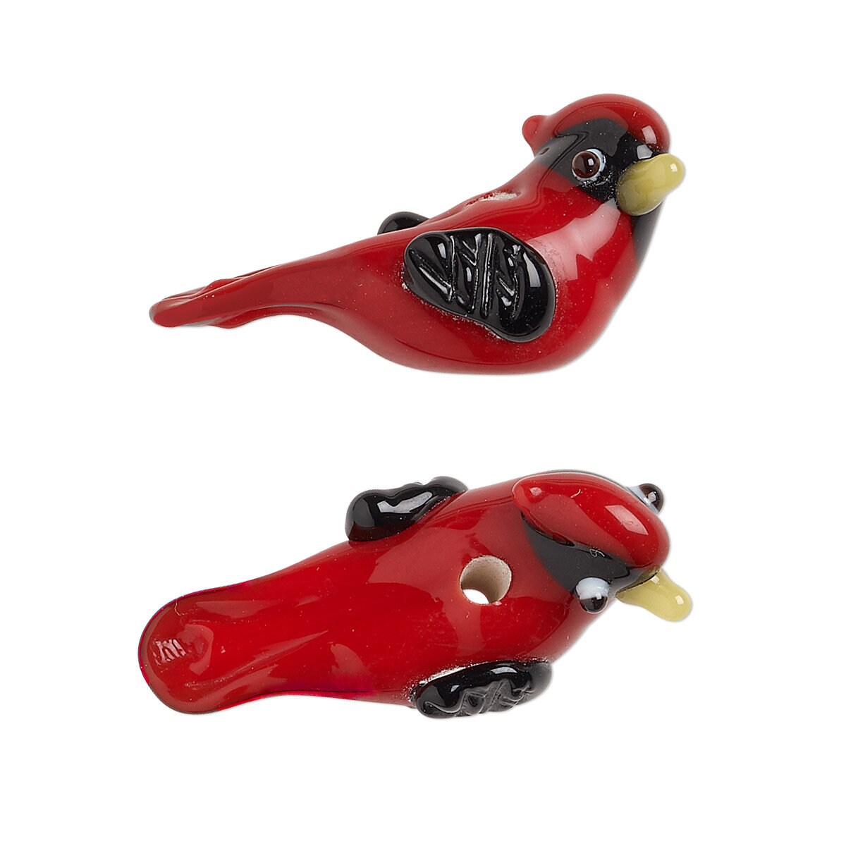 Lampwork Glass Cardinal Bird Beads 28x17mm — 2 pcs