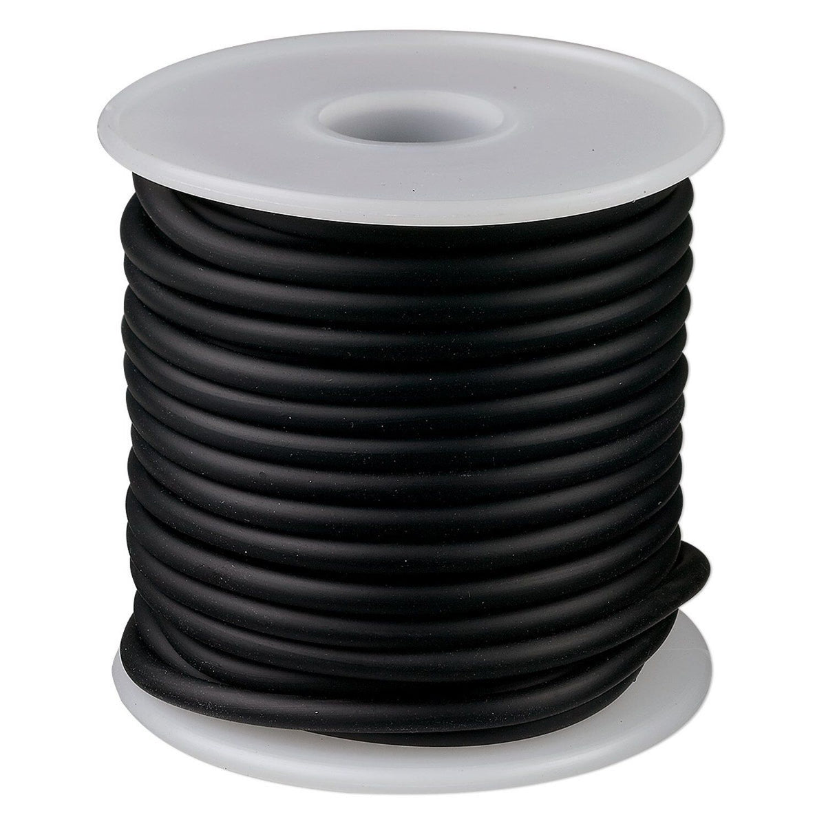 A spool of thick black electrical wire or cable wound around a white plastic core, shown against a plain white background.