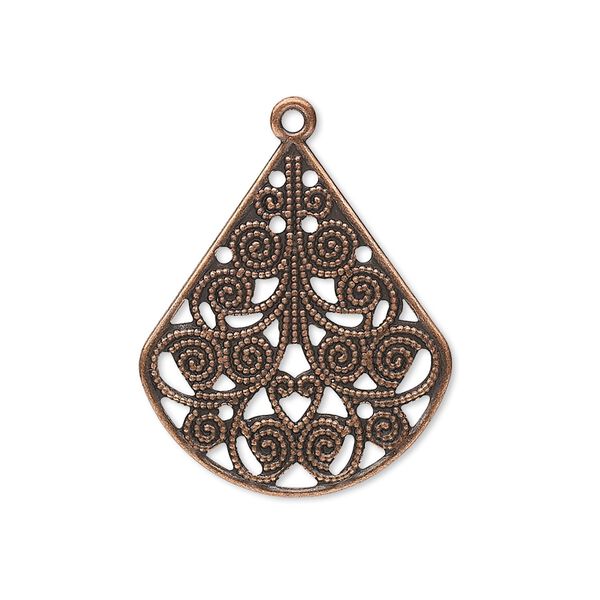 Antiqued Copper Plated Steel Filigree Teardrop Connector Drops, 26x23mm - 10 pcs