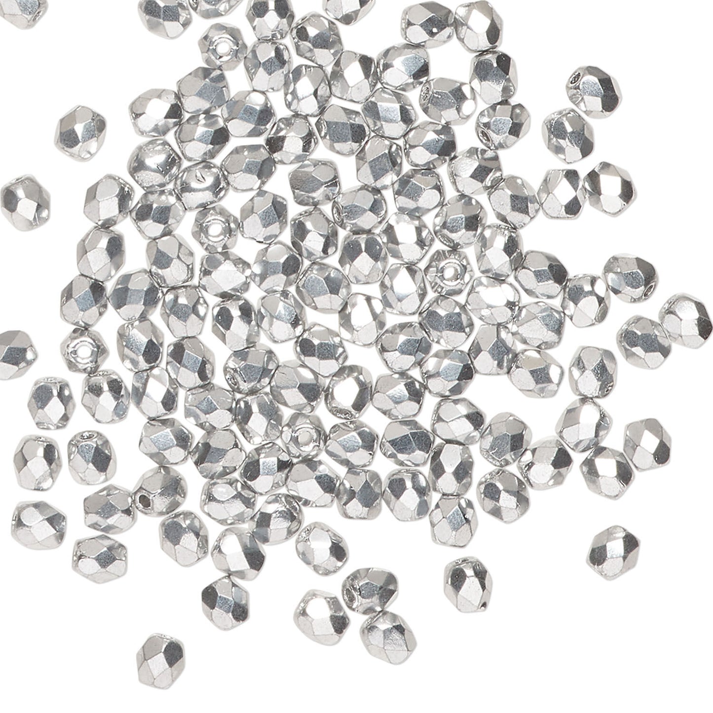 Czech Metallic Silver Fire Polished Round Beads, 3mm, 1 Strand (approx. 120)