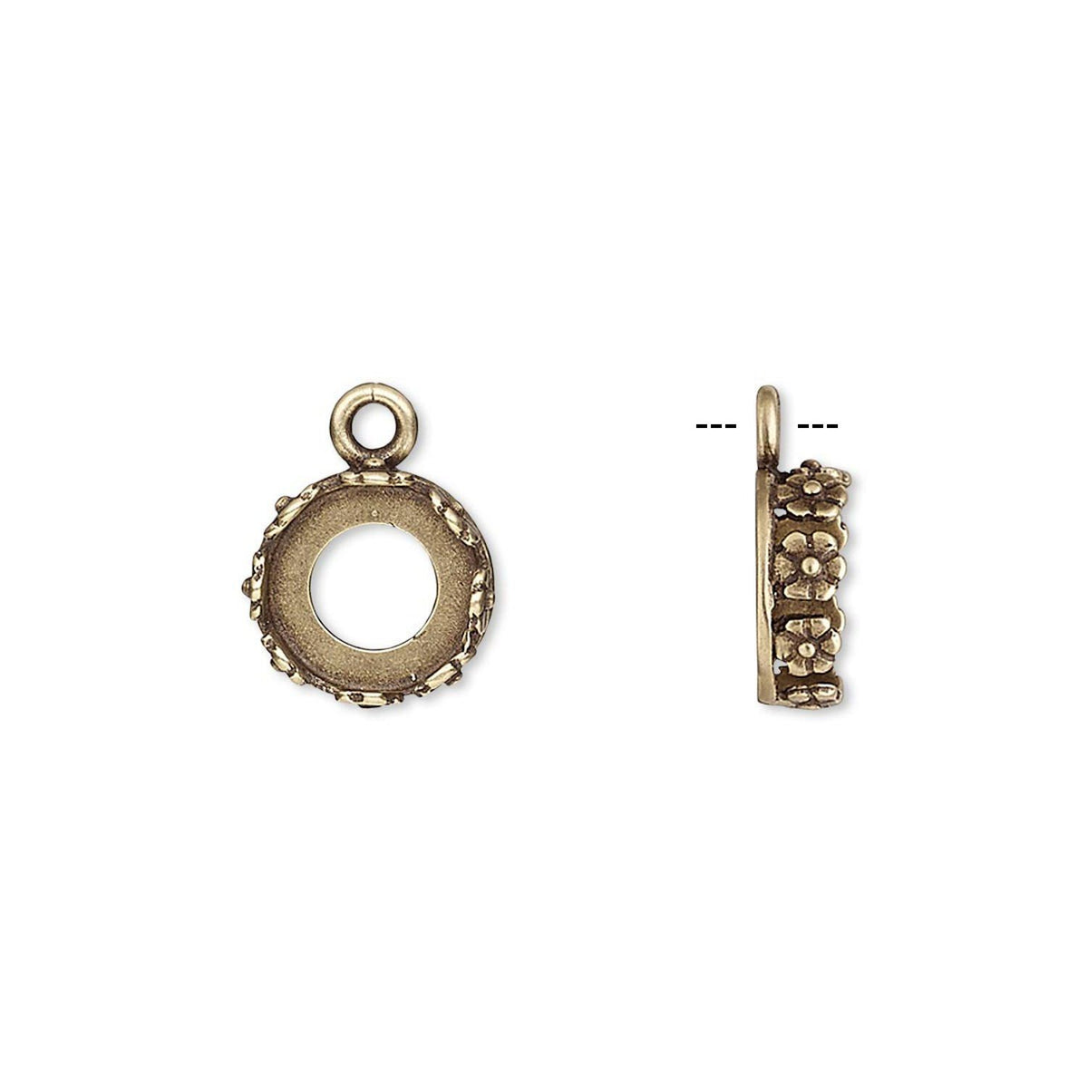Antiqued Brass Flower Bezel Settings, 10mm for 8mm Stones - 2 pcs