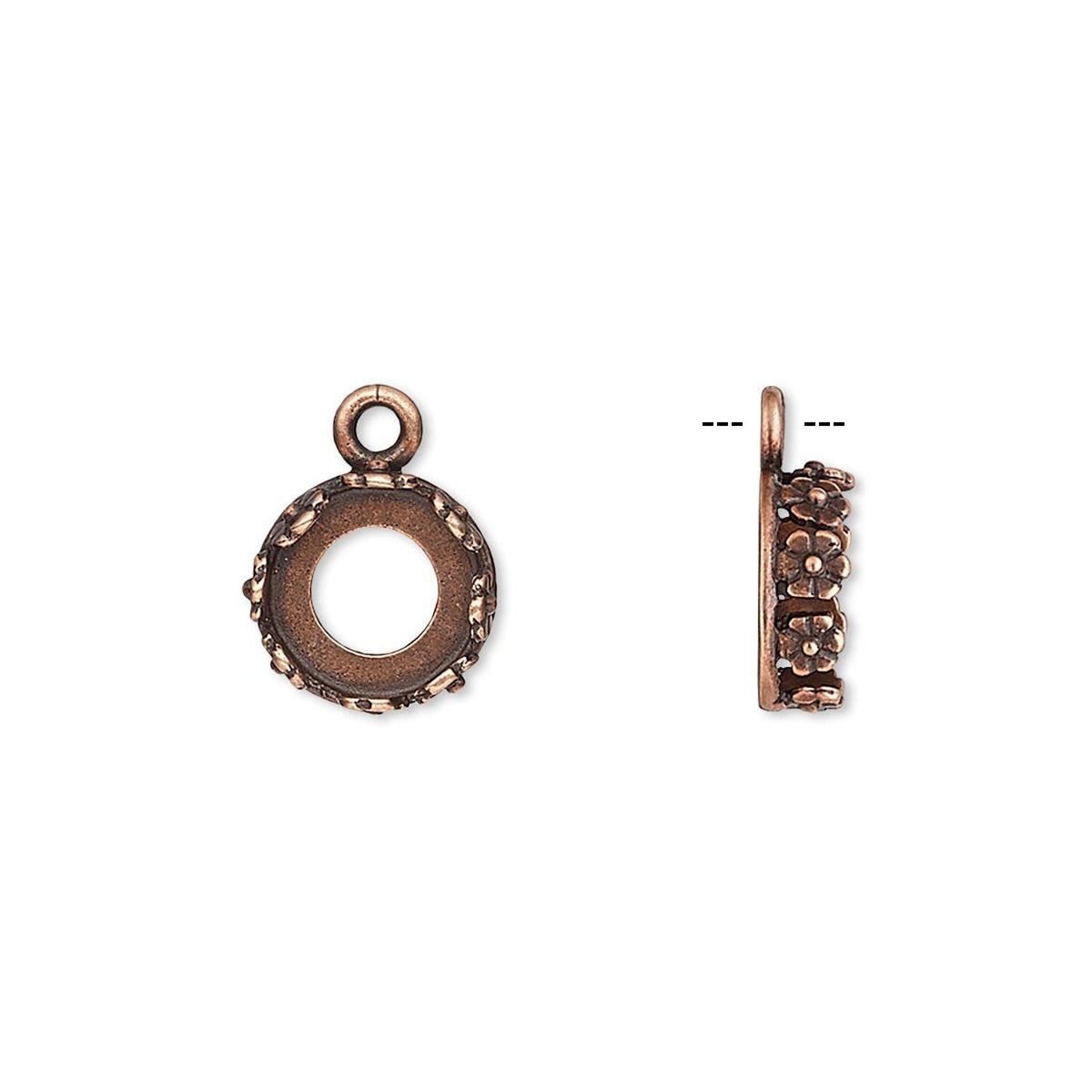 Antiqued Copper-Plated Brass Floral Bezel Settings, 12mm - 2 pcs