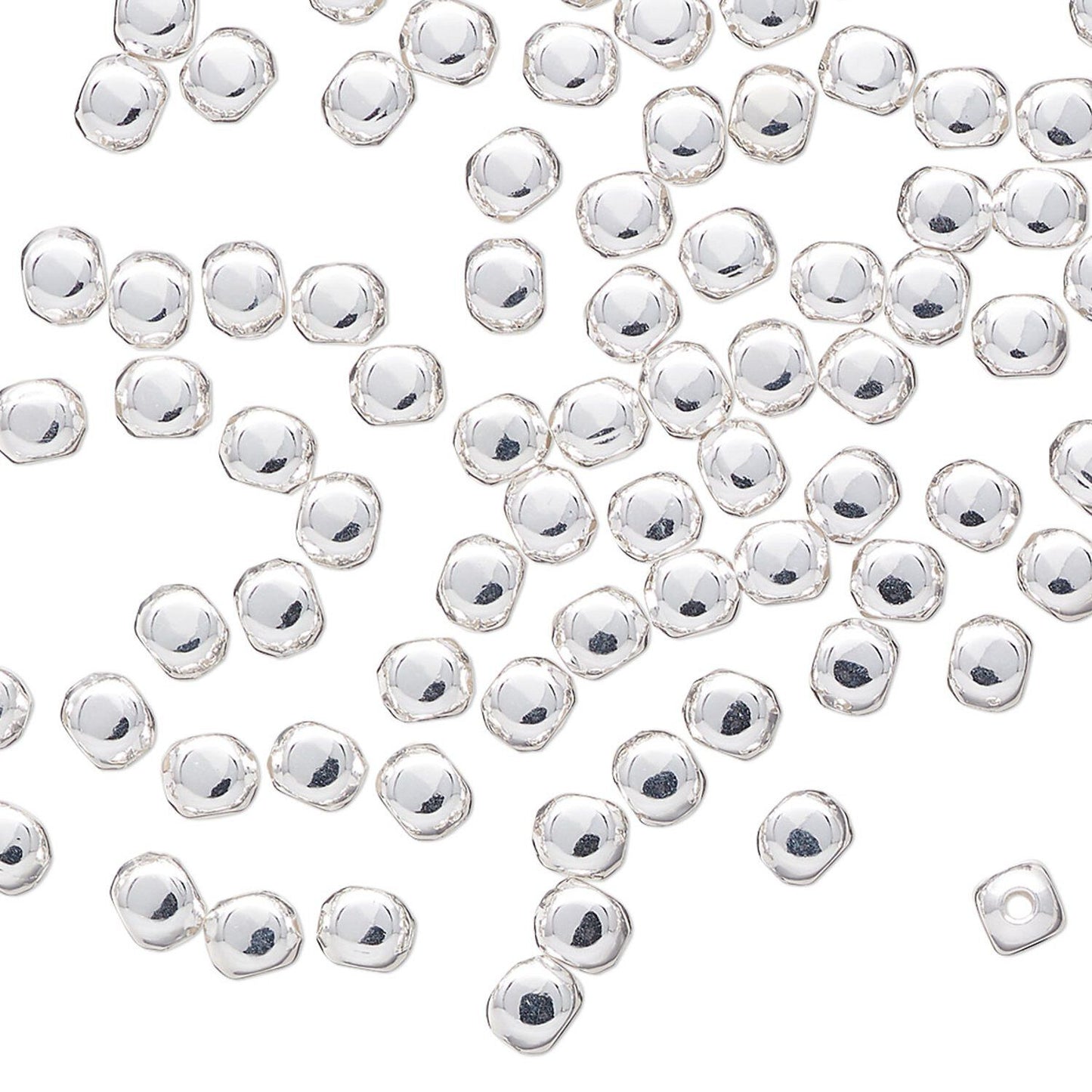 Silver-Plated Brass Rounded Rectangle Spacer Beads, 4x3mm, 100 pcs