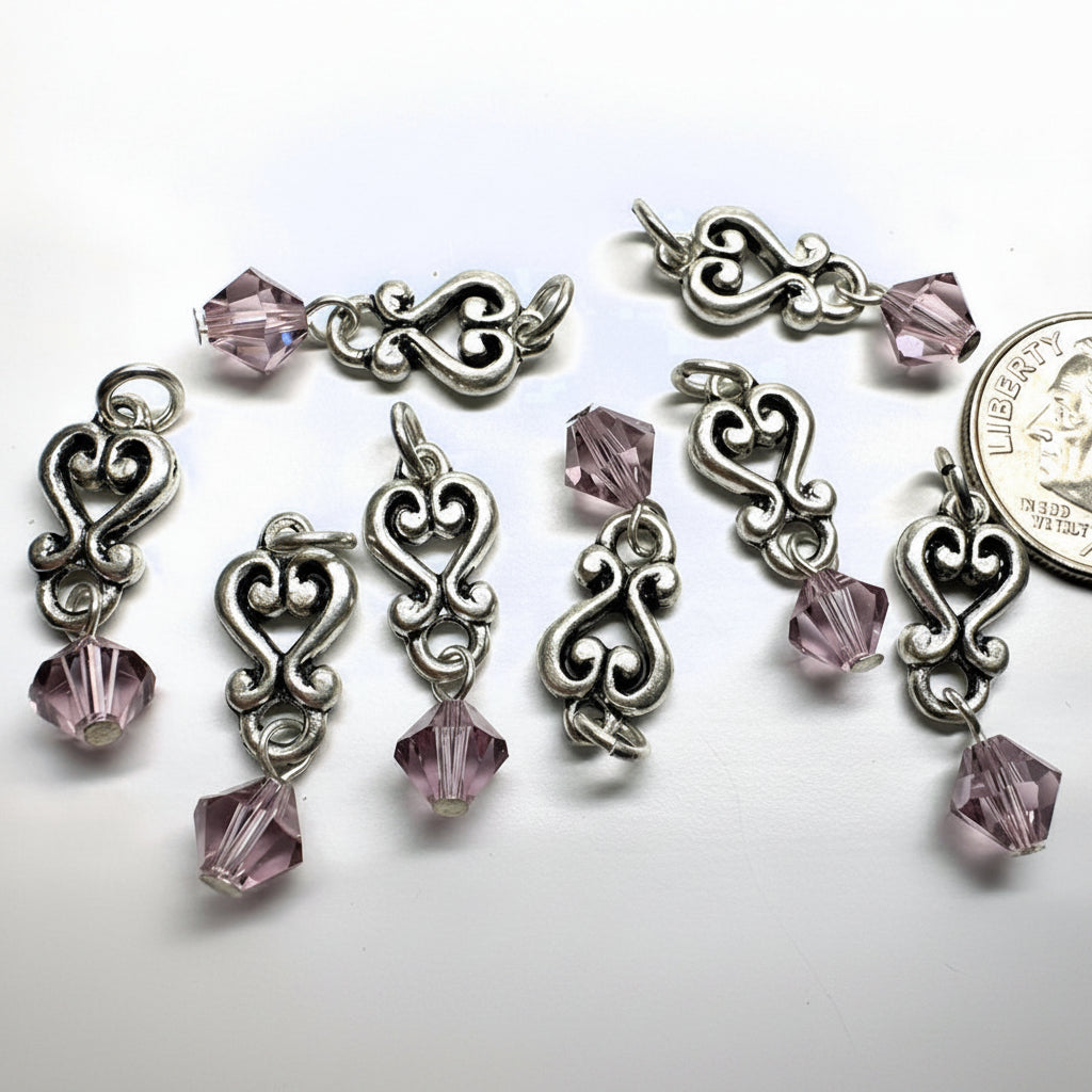 Swarovski Amethyst Purple Crystal Heart Dangles, 26x8mm — 8 pcs