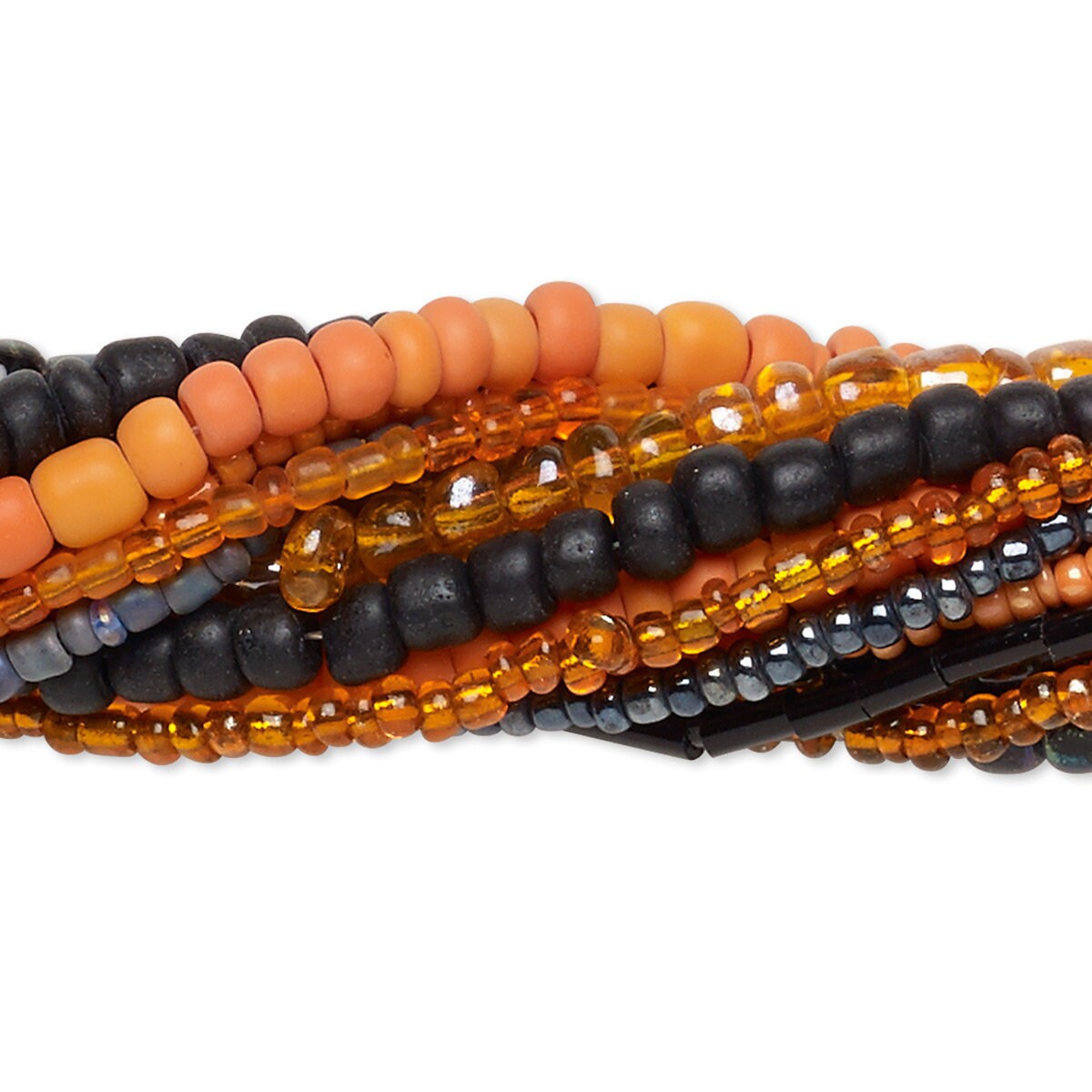 Orange & Black Halloween Glass Seed & Bugle Bead Mix, 10 Strands