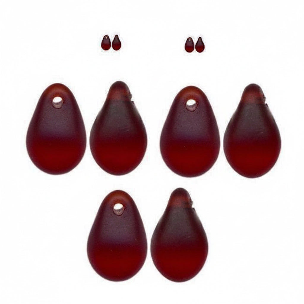 Czech Pressed Glass Matte Garnet Red Top Drilled Teardrop Beads 8x6mm — 100 pcs