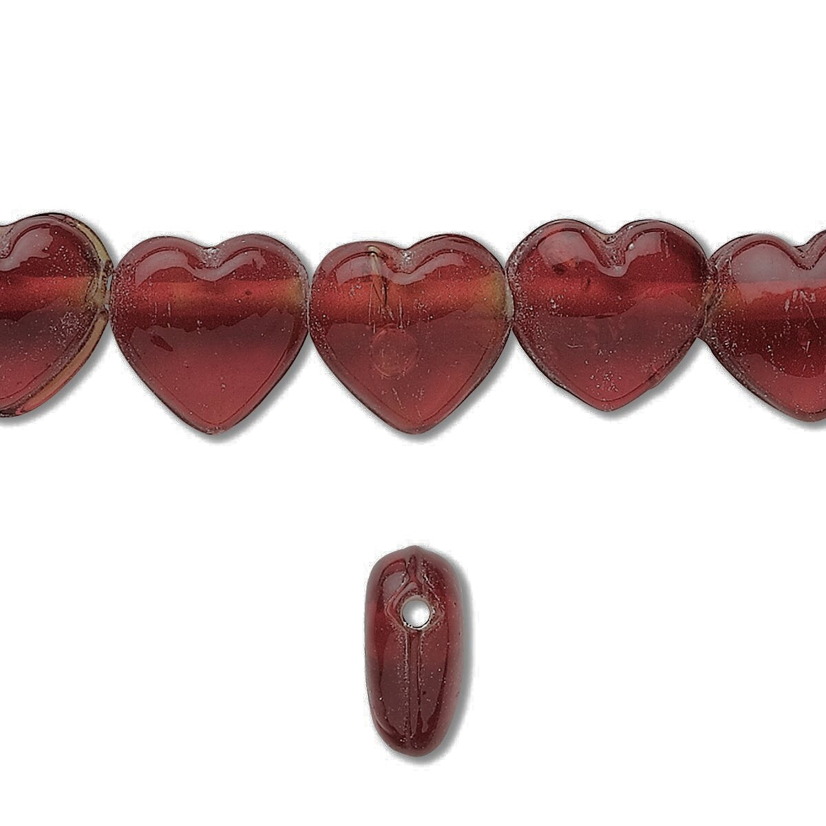Glass Translucent Red Side Drilled Heart Beads 11x11mm — 2 Strands (80+ pcs)