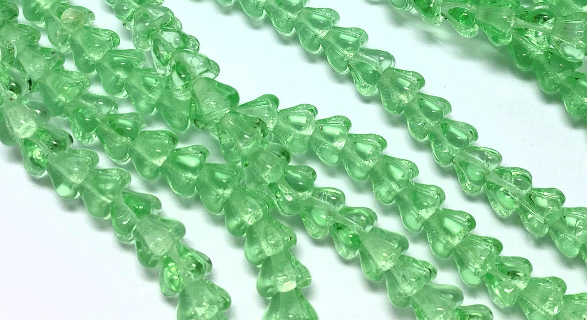 Czech Glass Transparent Peridot Green Baby Bell Flower Beads 6x4mm — 50 pcs
