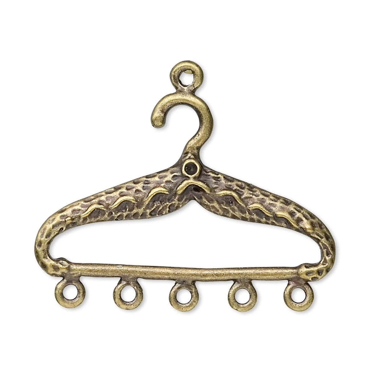 An antique bronze hanger charm with a textured finish and five hanging loops along the bottom bar, shown on a plain white background.
