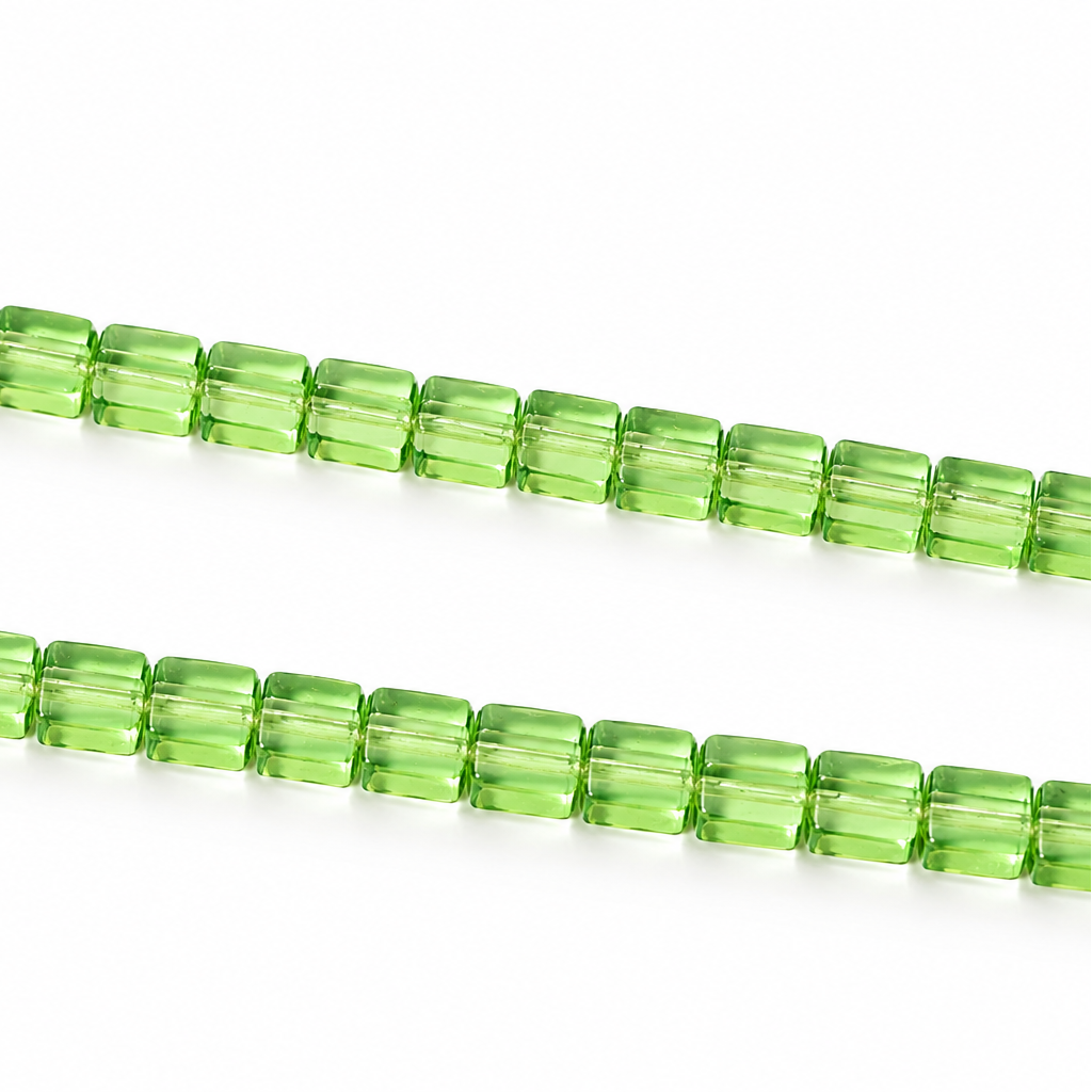 Transparent Green Glass Cube Beads, 4–5mm - approximately 88 pcs