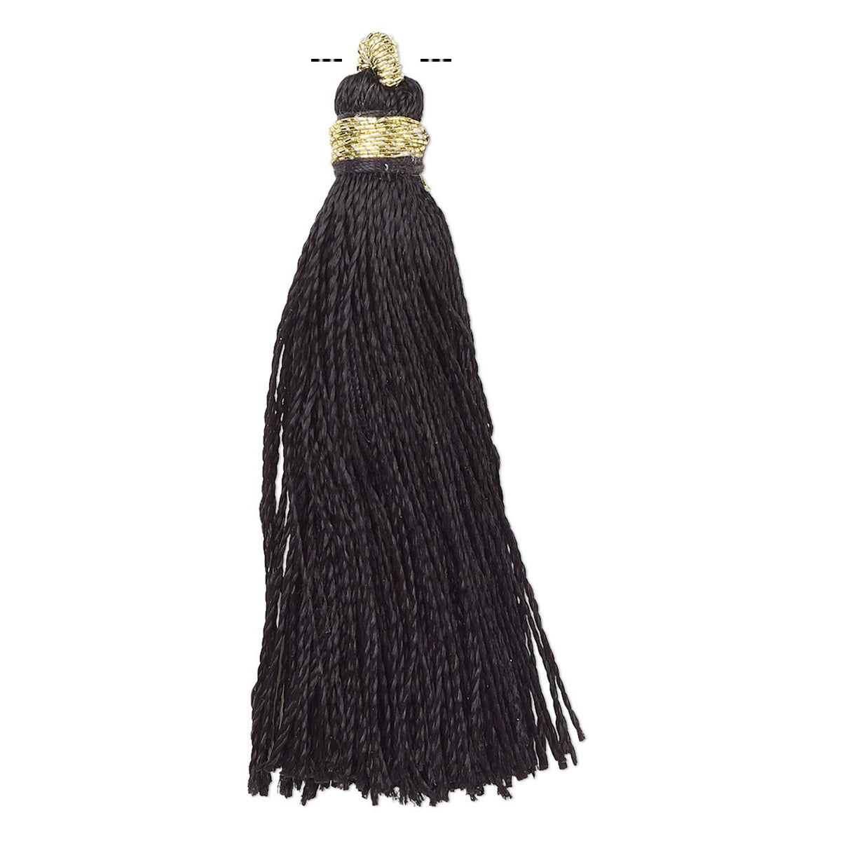 Black Imitation Silk Tassels, 1-3/4–2" with Gold-Finished Copper Loop - 12 pcs