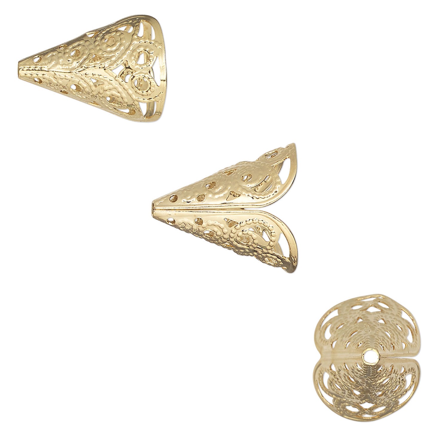 Filigree Cone Bead Cap, Gold Plated Brass 16x16mm
