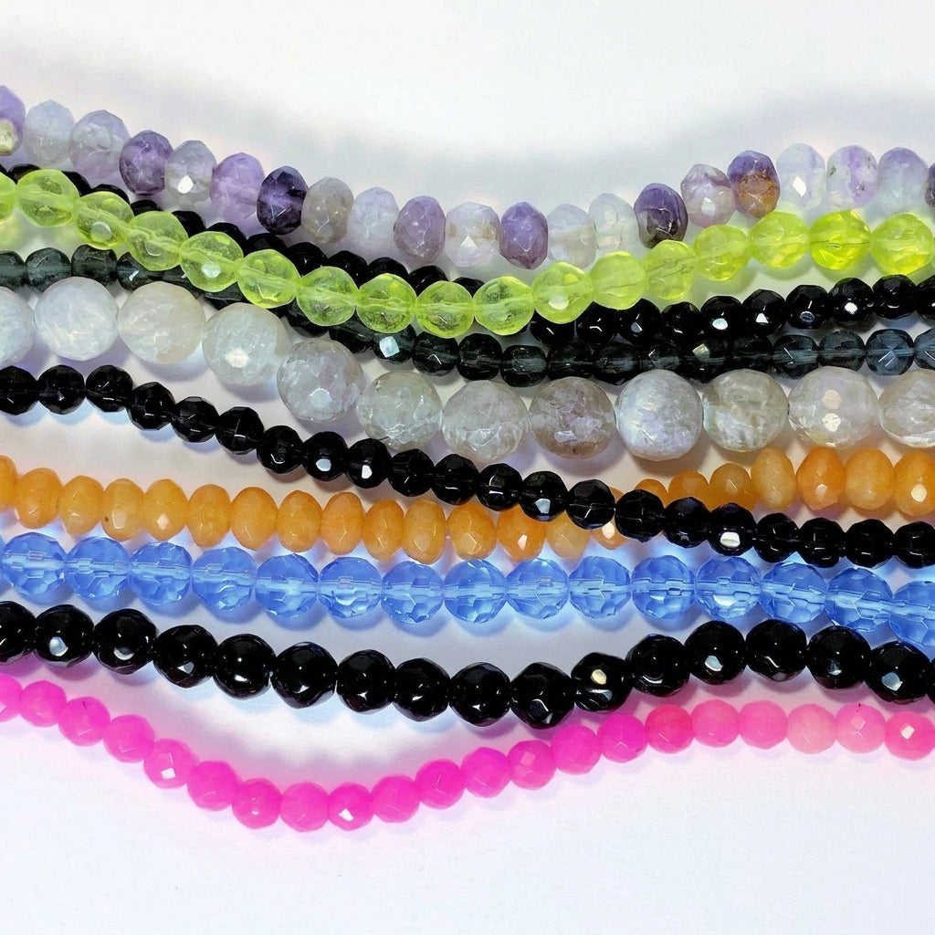 Gemstone & Glass Faceted Bead Mix A, Assorted Sizes - 10 Strands