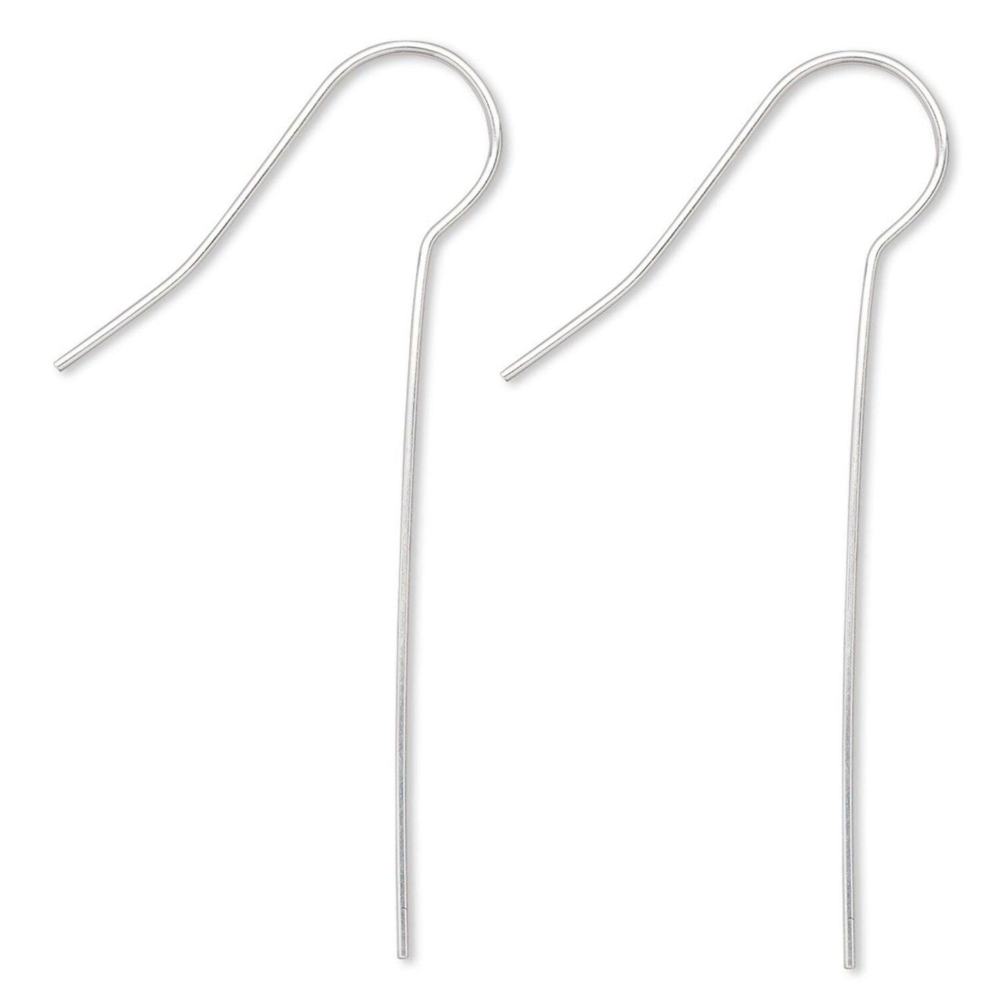 Fishhook Ear Wires, Long Shank, Silver Plated Brass, 45mm, 22 Gauge