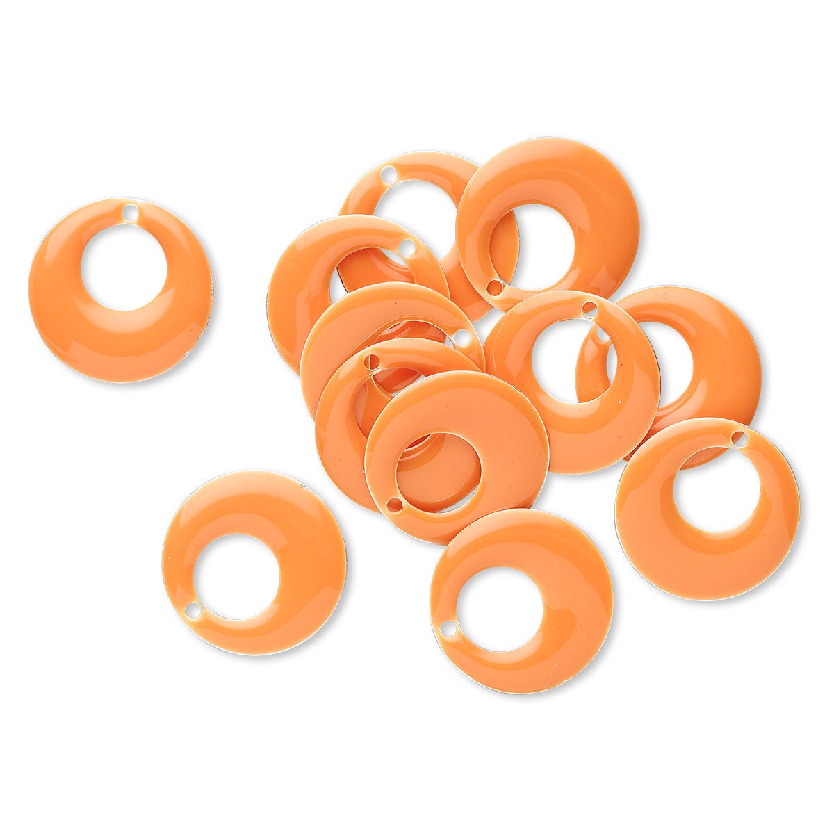 Silver Plated Brass Go-Go Charms, Bright Orange Enamel Double-Sided, 17mm, 12 pcs