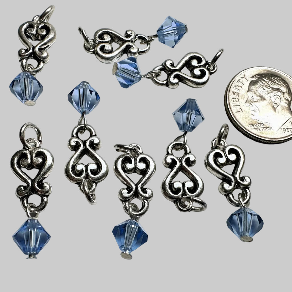 Swarovski Light Sapphire Blue Crystal Heart Dangles, 26x8mm — 8 pcs