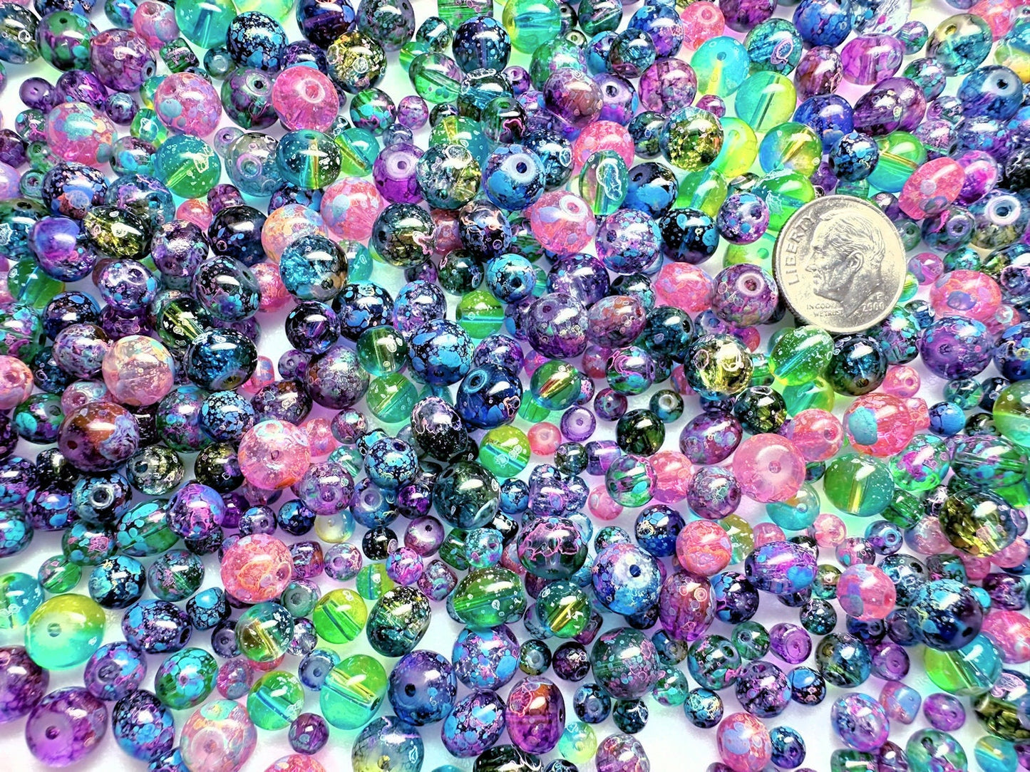 Speckled Glass Bead Mix 4-8mm Assorted Shapes — approx. 650 Beads