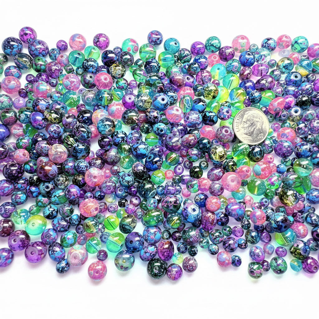 Speckled Glass Bead Mix 4-8mm Assorted Shapes — approx. 650 Beads