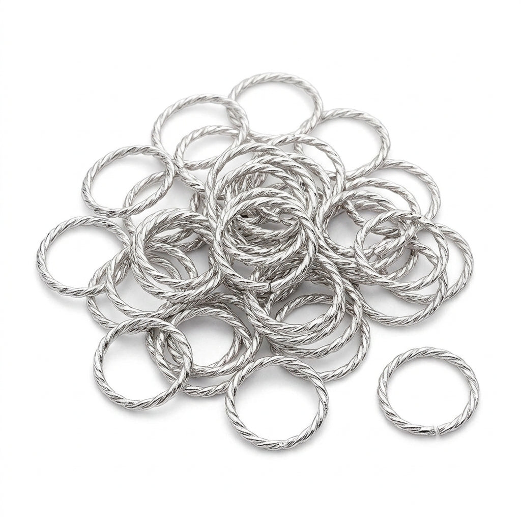 Silver Plated Brass Twisted Jump Rings, 15mm, 20 Gauge - 100 pcs