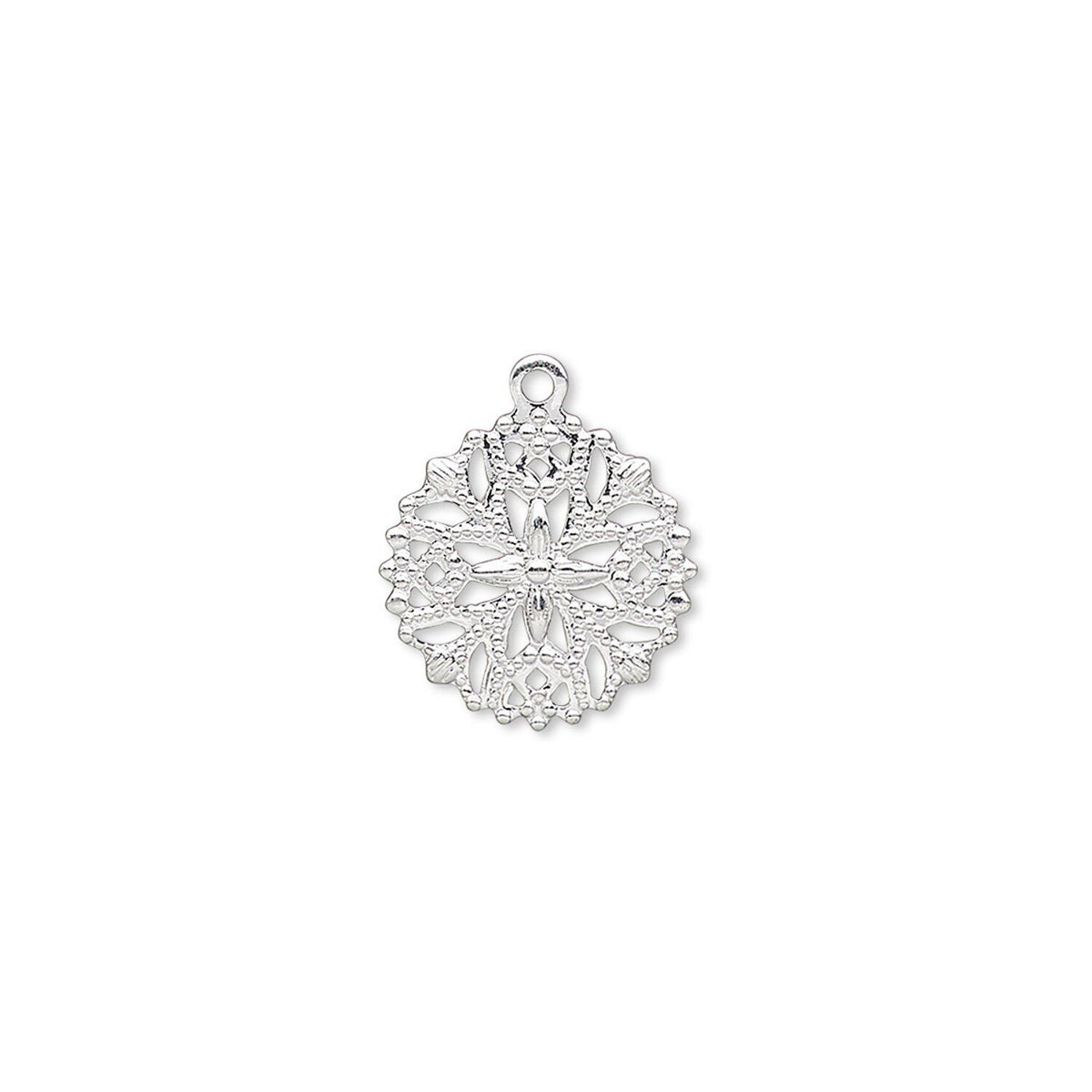 Silver Plated Brass Snowflake Flower Charm Drops, 13x13mm - 100 pcs