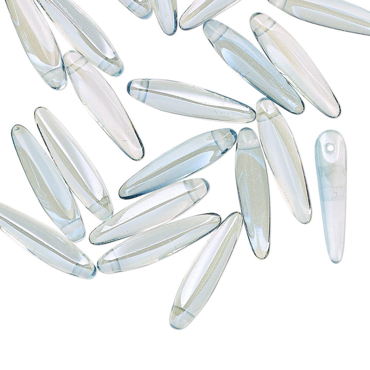 Czech Clear Smoky Blue 16x4mm Top-Drilled Thorn Drop Glass Beads, 20 pcs