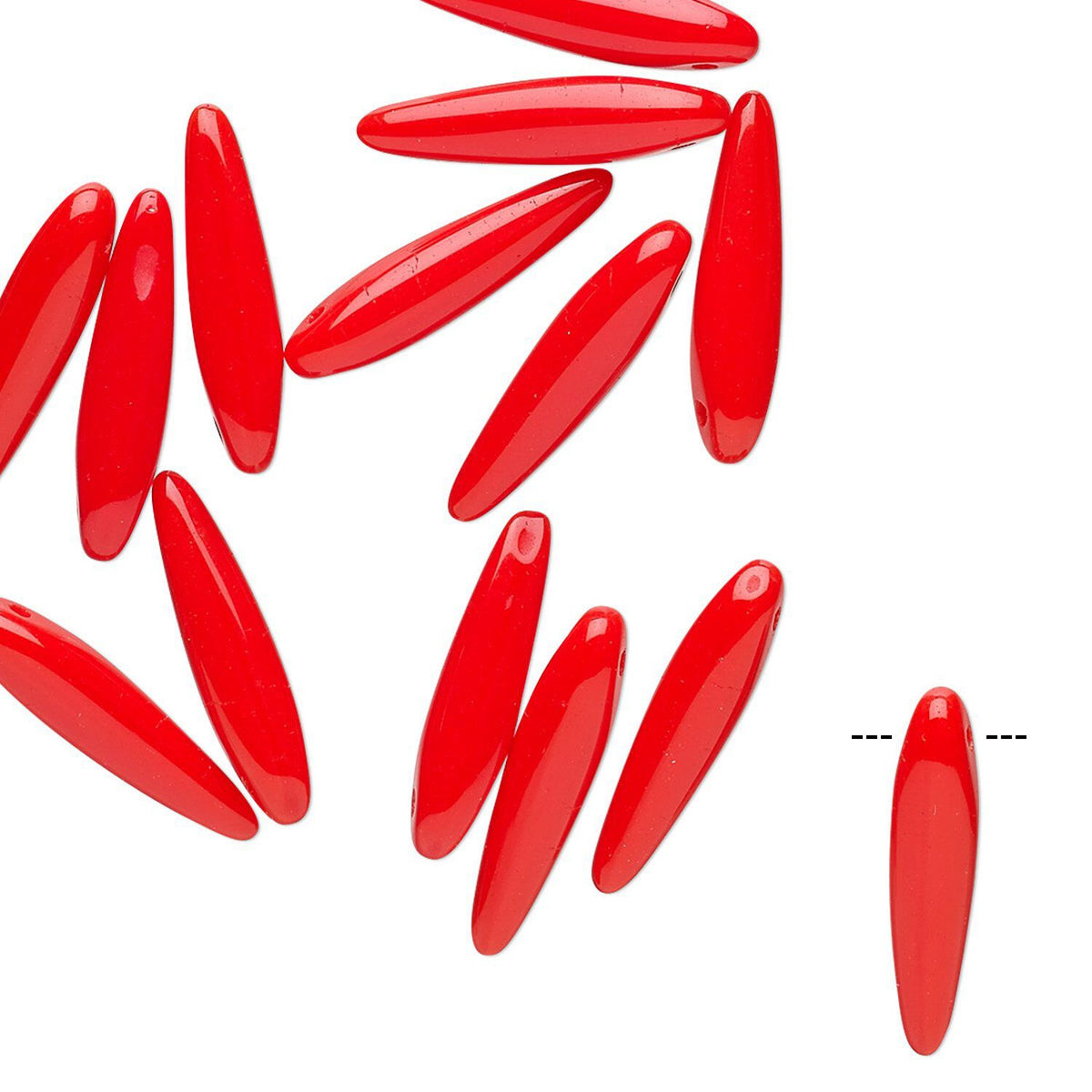 Czech Opaque Orange Red 16x4mm Top-Drilled Thorn Drop Glass Beads, 20 pcs