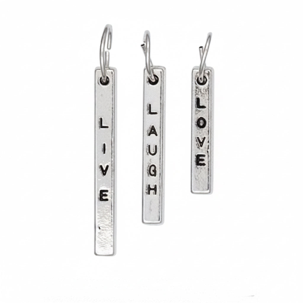 LIVE LOVE LAUGH Word Stick Charms: Antiqued Silver Plated Brass with Jump Rings, 3 pcs