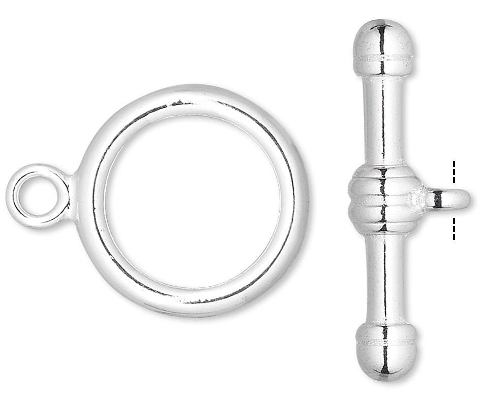 Silver Plated Brass Large Round Toggle Clasps 16mm Ring & 25mm Bar — 10 Sets