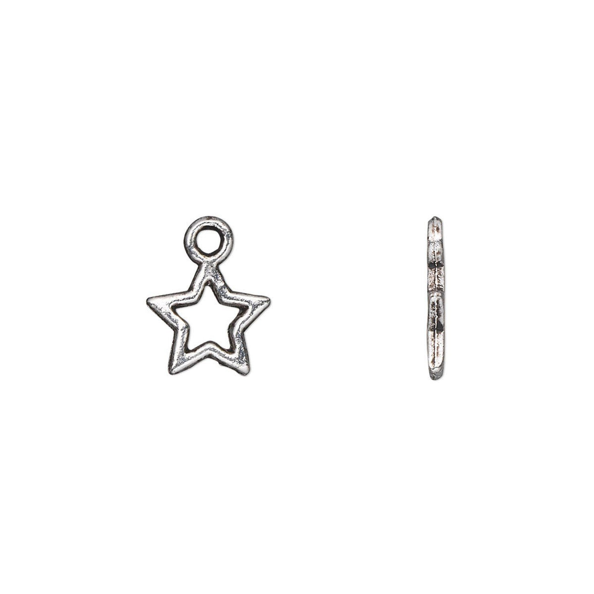 Antiqued Silver Pewter Double-Sided Open Star Charms, 8x9mm - 100 pcs