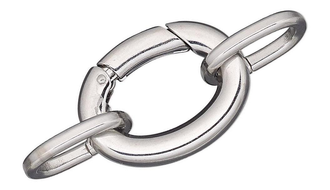 Stainless Steel Self-Closing Hinged Oval Bail Clasps 21x16mm with Jump Rings — 2 Sets