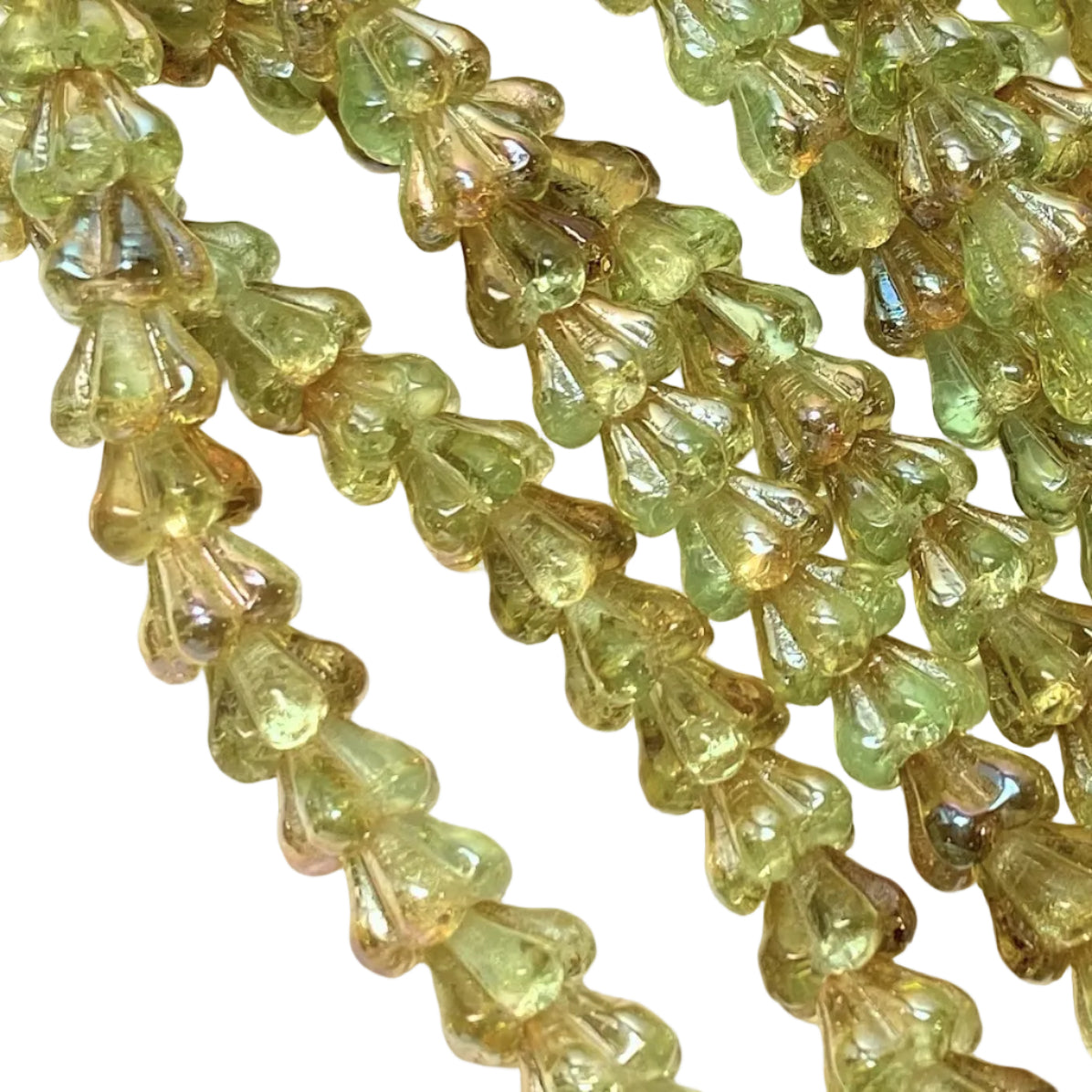 Czech Glass Baby Bell Cone Flower Beads 6x4mm Chrysolite Green — 50 pcs
