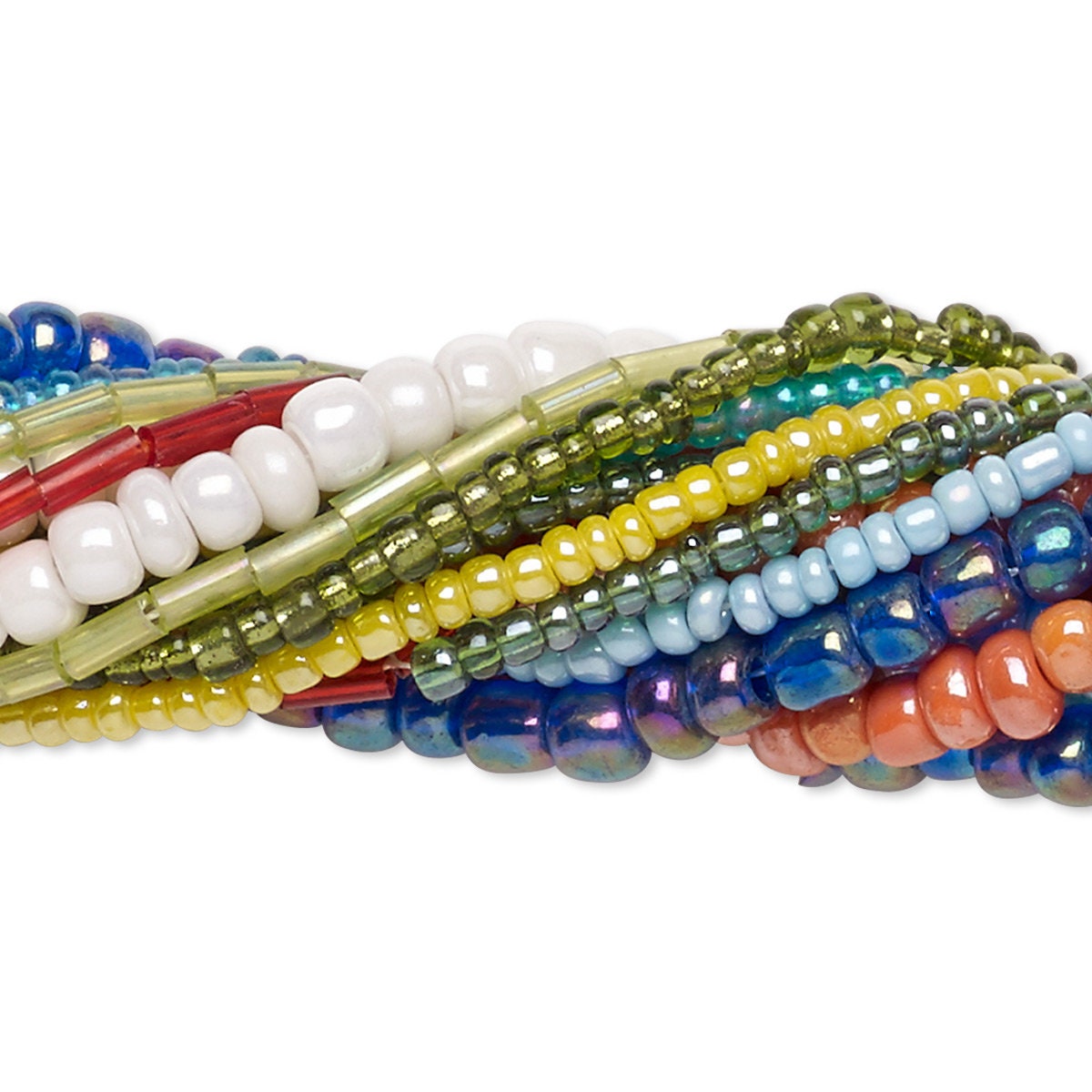 Glass Seed & Bugle Bead Mix: Blue, Orange, White & More, 10 Strands (1,100-1,700 pcs)