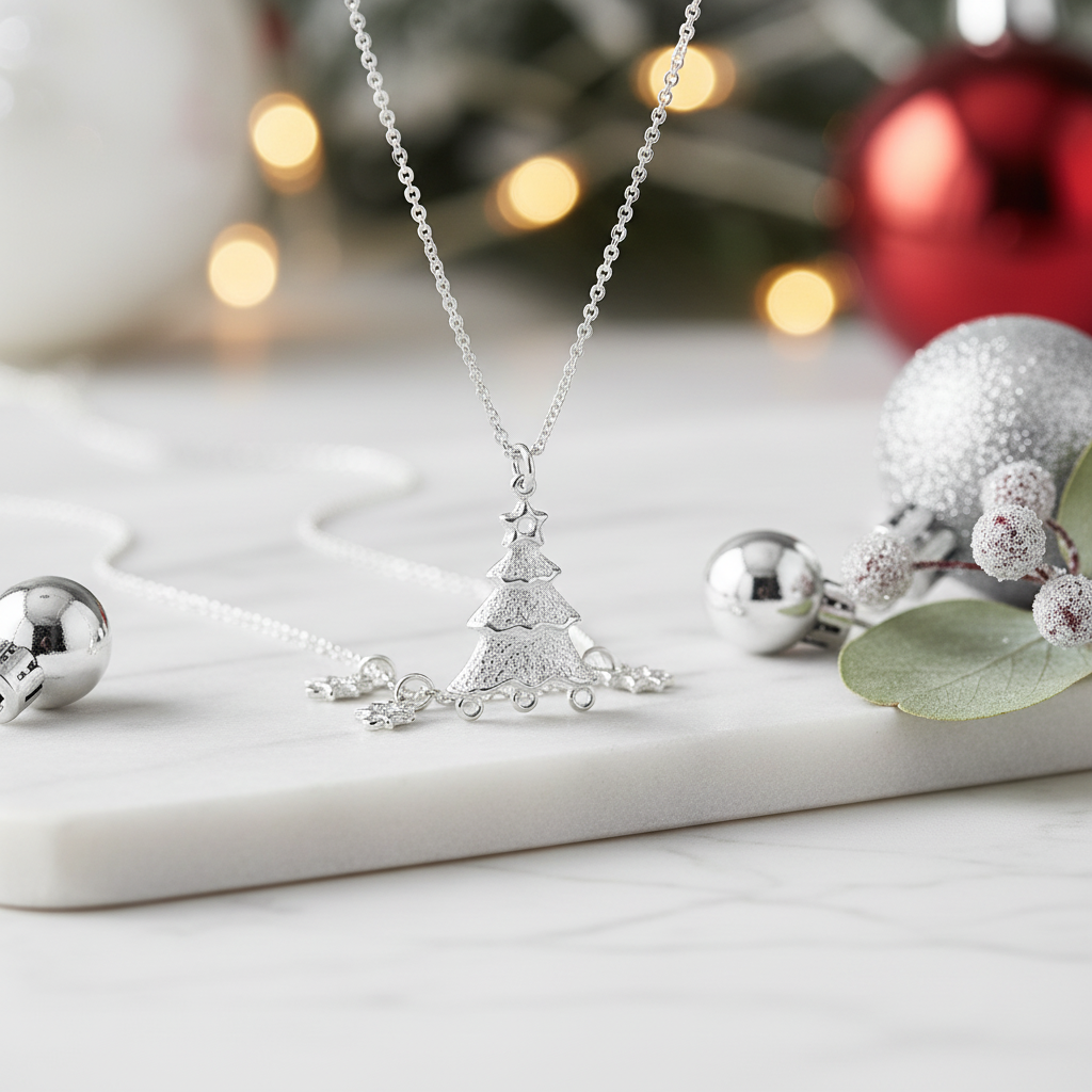 Sterling Silver Christmas Tree Link Connector, 24x15mm, 3 Loops - 1 pc