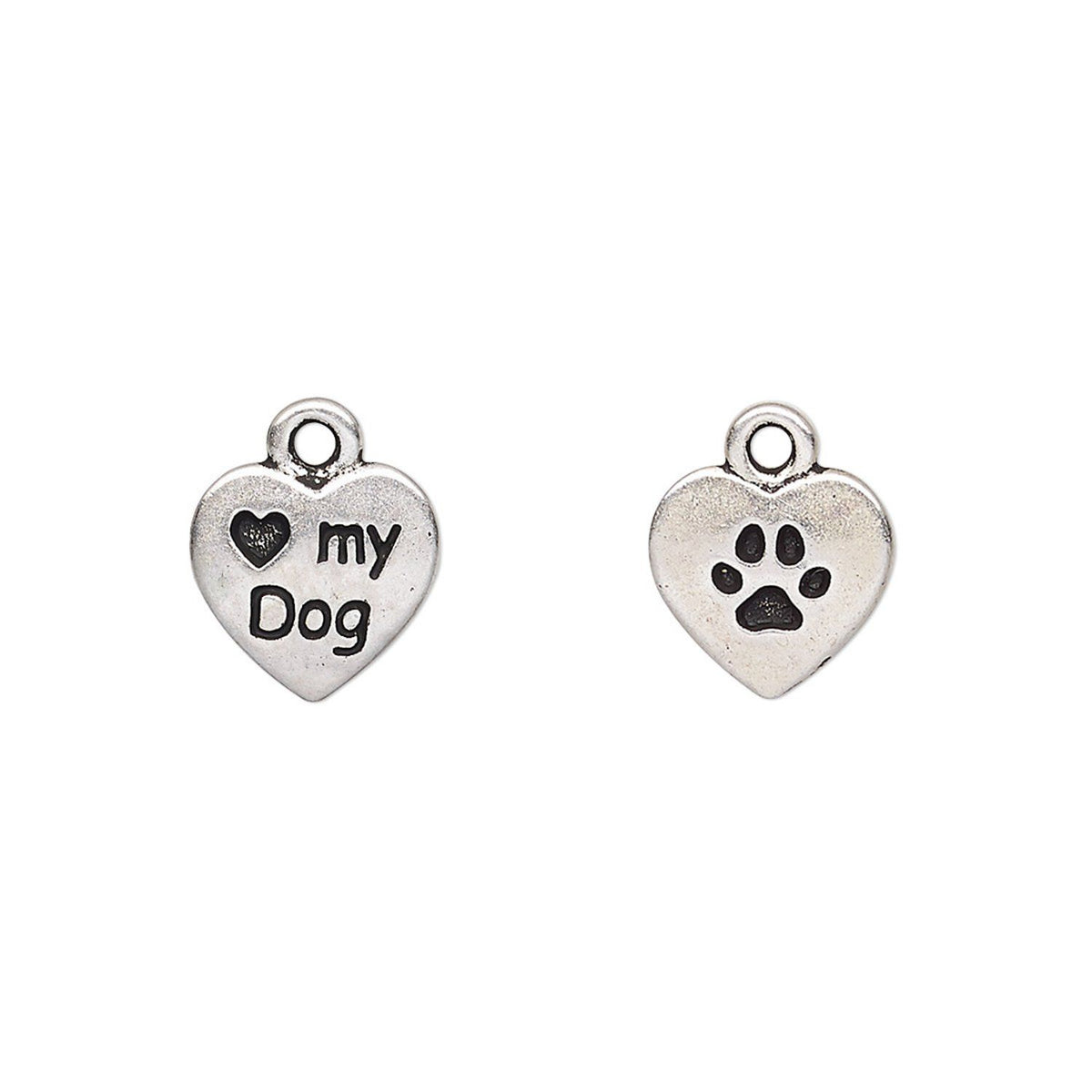 TierraCast Antiqued Silver Pewter "Love My Dog" Heart Charm, 12x10mm - 2 pcs