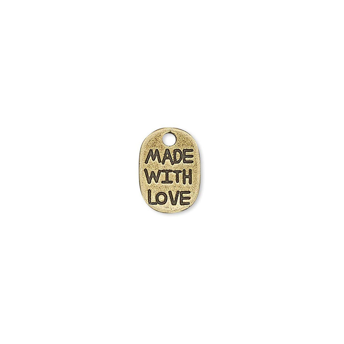 Antiqued Gold Plated Pewter "Made With Love" Oval Stamping Charm, 11x8mm - 20 pcs