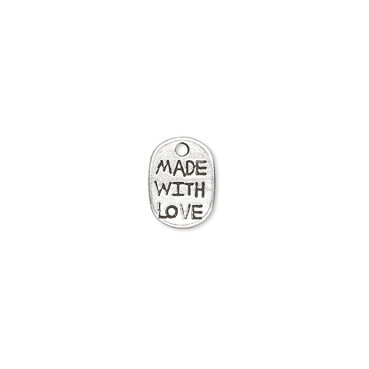 Antiqued Silver Plated Pewter "Made With Love" Oval Stamping Charm, 11x8mm - 20 pcs