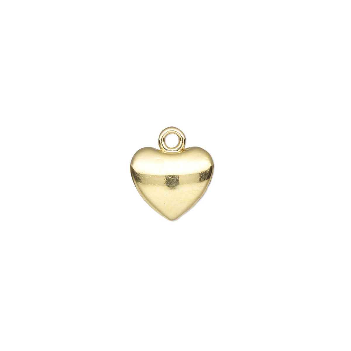 Gold Plated Pewter Puffed Heart Charm Drop, 10.5x9mm - 6 pcs