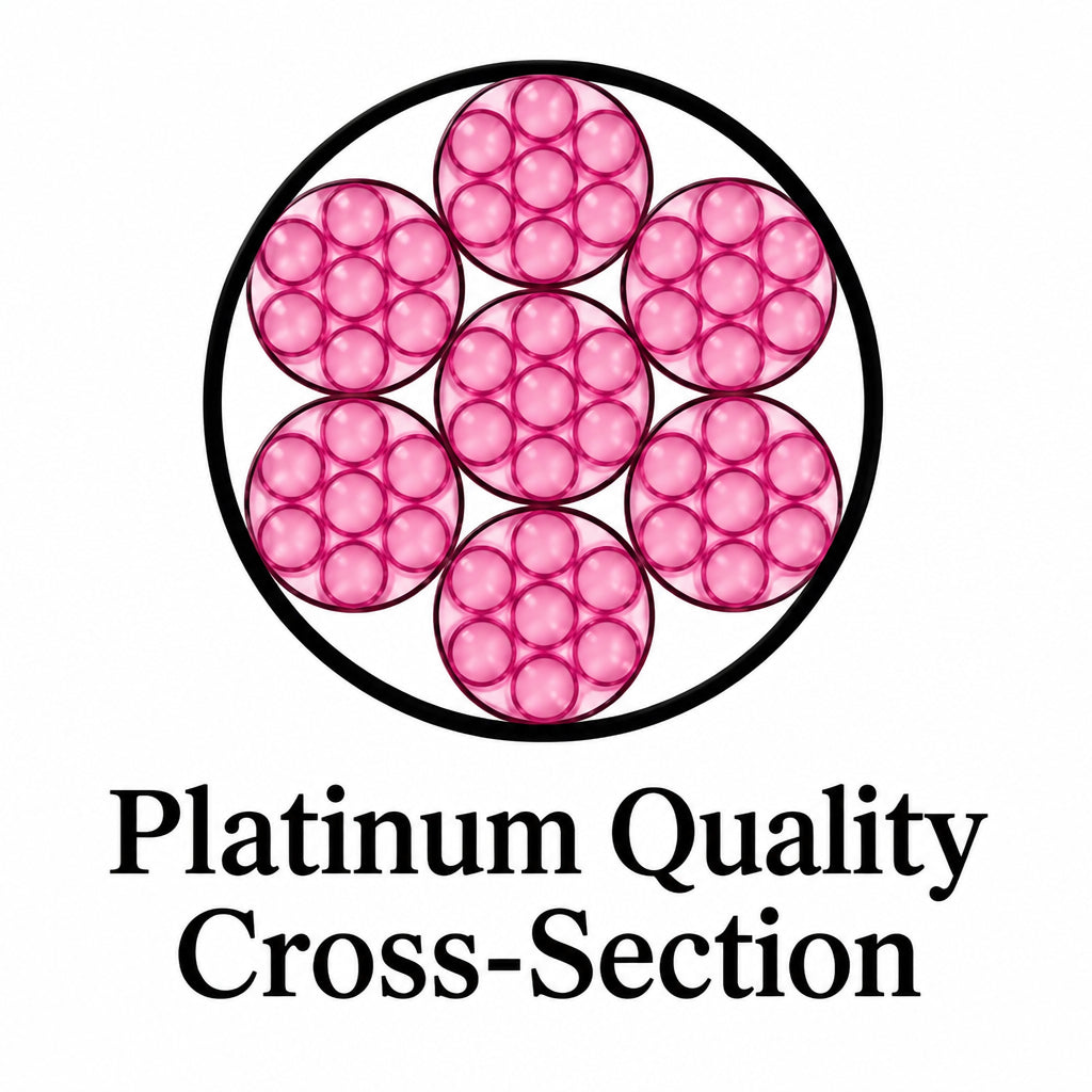 A circular cross-section diagram showing multiple pink circular regions arranged inside a black circular boundary, with the text 'Platinum Quality Cross-Section' below on a white background.