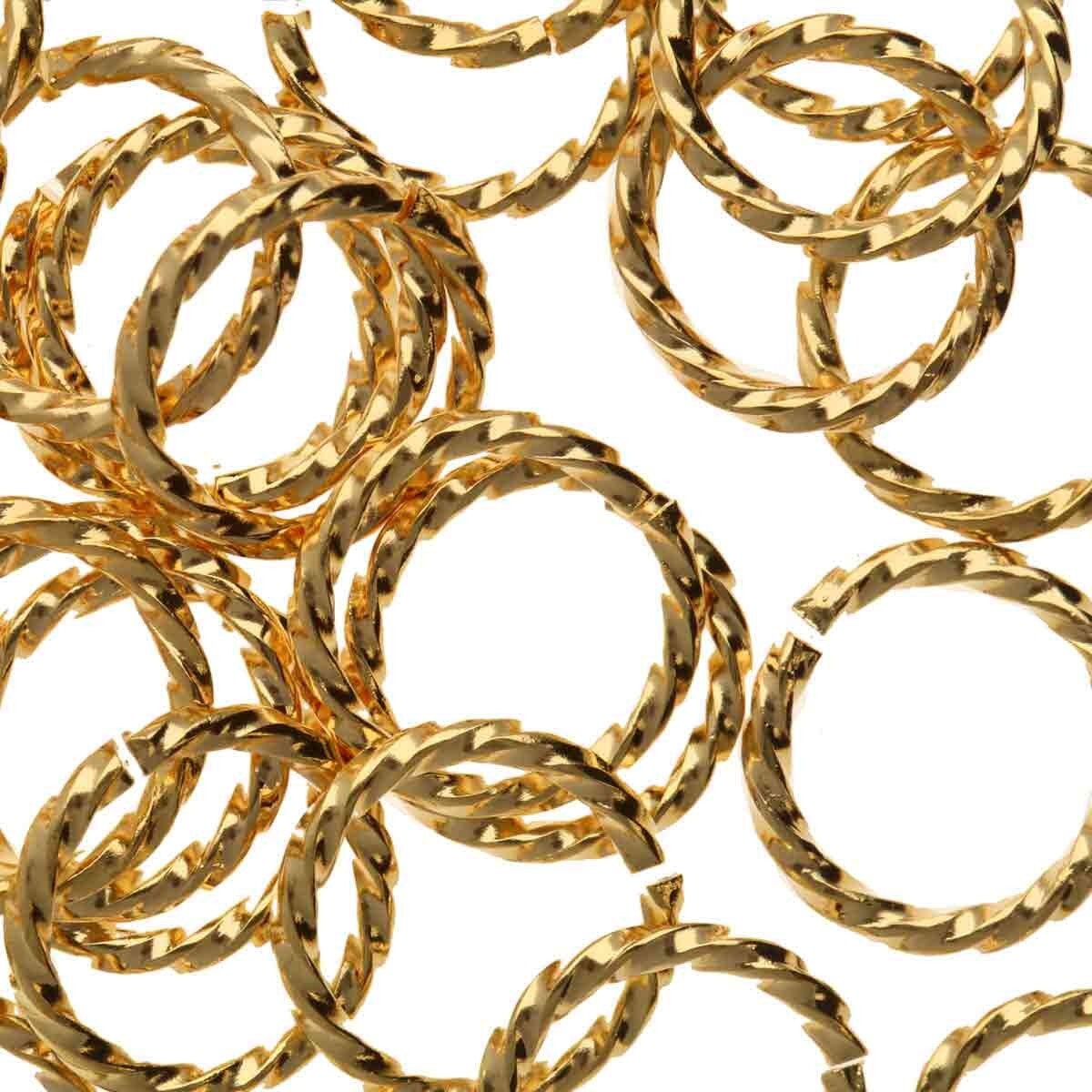 Gold Plated Twisted Round Jump Rings, 8mm ID, 16 Gauge - 144 pcs