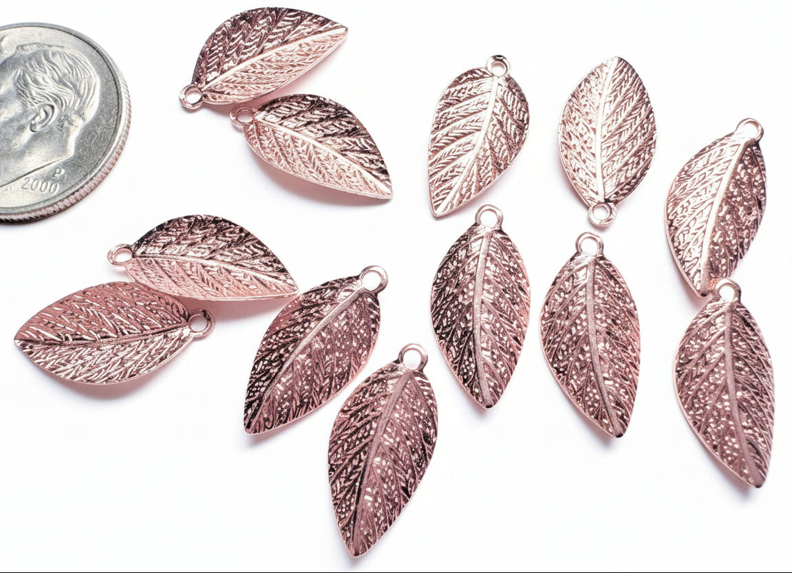 Beadsmith Copper Plated Brass Curved Leaf Drop Charms, 8x15mm